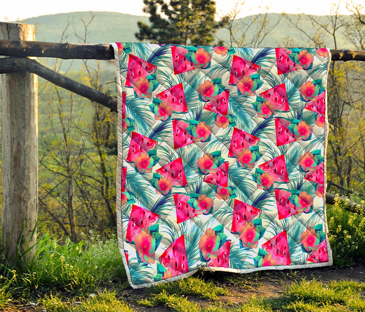 Watermelon Teal Hawaiian Pattern Print Quilt