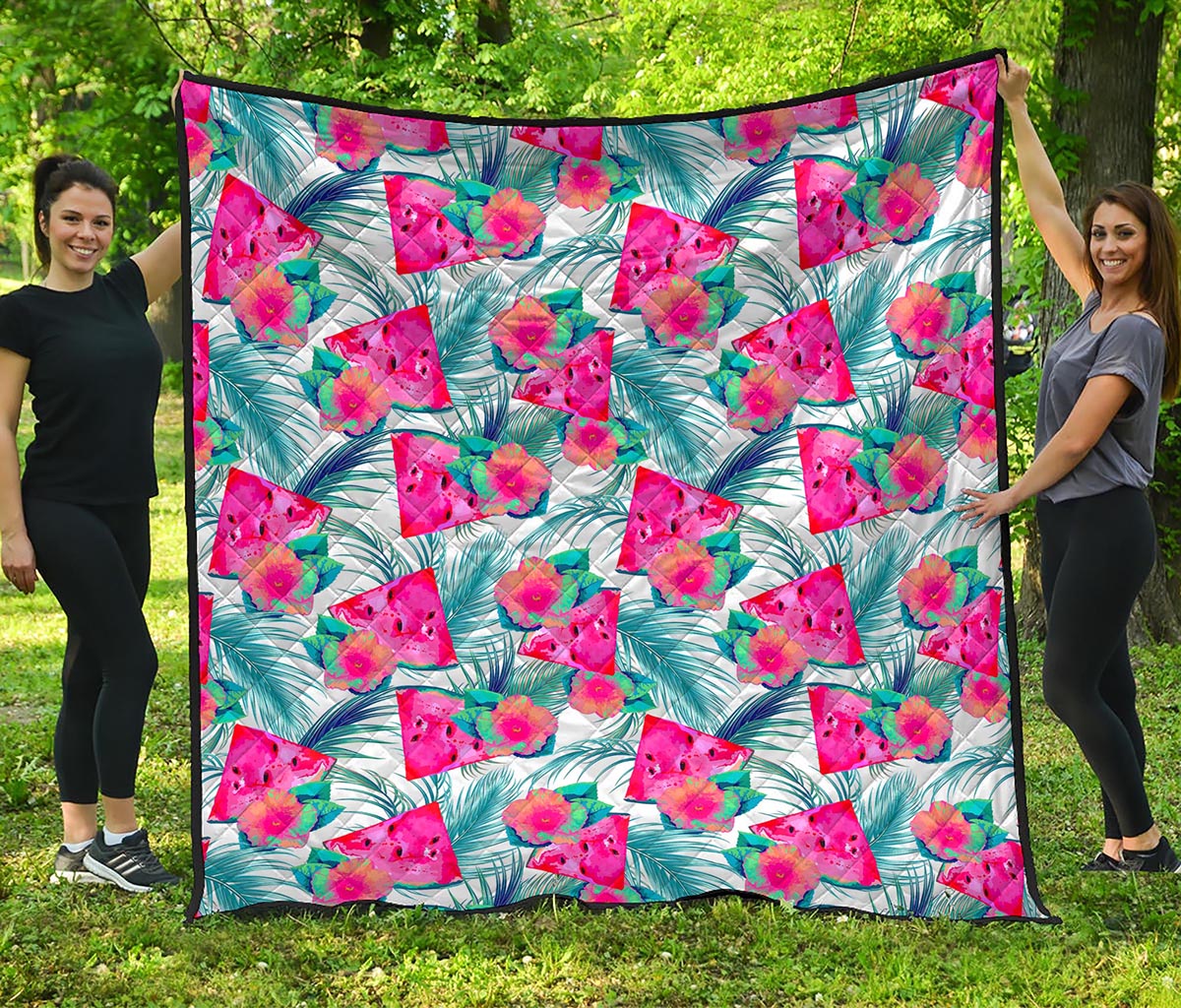Watermelon Teal Hawaiian Pattern Print Quilt