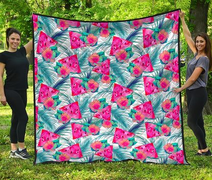 Watermelon Teal Hawaiian Pattern Print Quilt