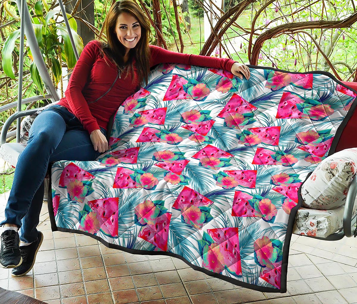 Watermelon Teal Hawaiian Pattern Print Quilt