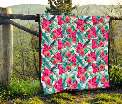Watermelon Teal Hawaiian Pattern Print Quilt