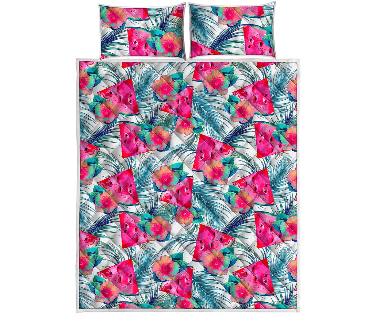 Watermelon Teal Hawaiian Pattern Print Quilt Bed Set