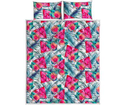 Watermelon Teal Hawaiian Pattern Print Quilt Bed Set