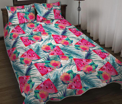 Watermelon Teal Hawaiian Pattern Print Quilt Bed Set