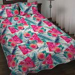 Watermelon Teal Hawaiian Pattern Print Quilt Bed Set