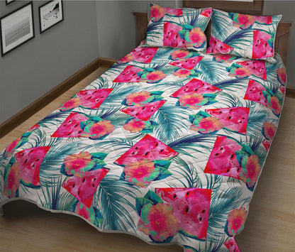 Watermelon Teal Hawaiian Pattern Print Quilt Bed Set