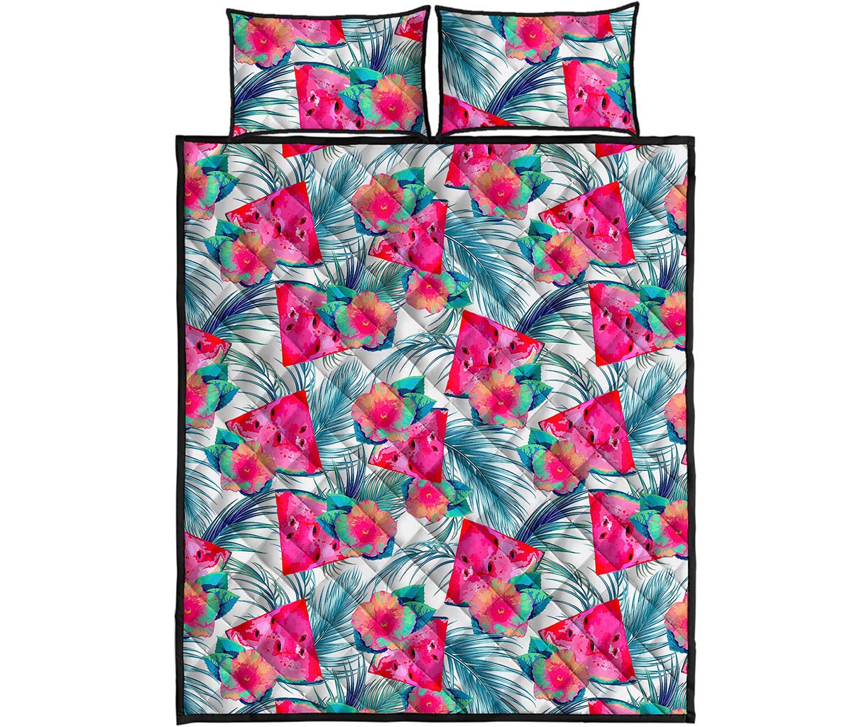 Watermelon Teal Hawaiian Pattern Print Quilt Bed Set