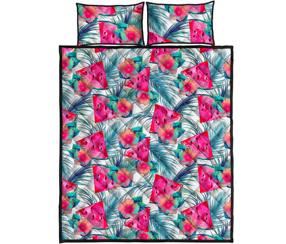 Watermelon Teal Hawaiian Pattern Print Quilt Bed Set
