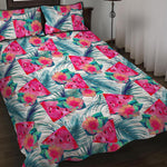 Watermelon Teal Hawaiian Pattern Print Quilt Bed Set