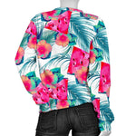 Watermelon Teal Hawaiian Pattern Print Women's Crewneck Sweatshirt GearFrost