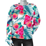 Watermelon Teal Hawaiian Pattern Print Women's Crewneck Sweatshirt GearFrost