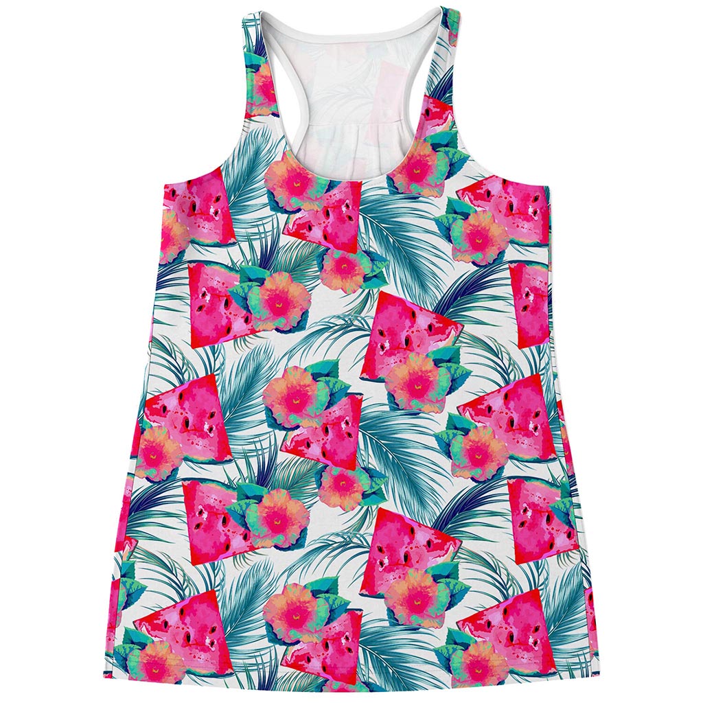 Watermelon Teal Hawaiian Pattern Print Women's Racerback Tank Top