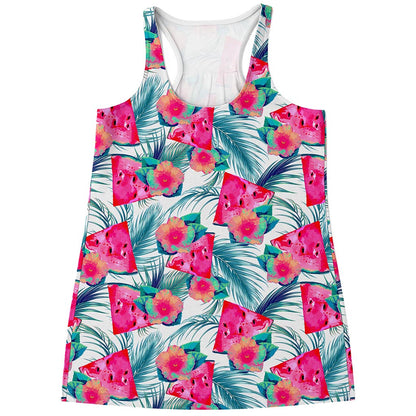 Watermelon Teal Hawaiian Pattern Print Women's Racerback Tank Top