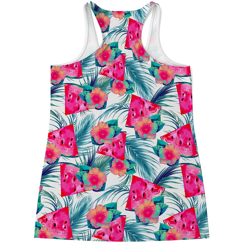 Watermelon Teal Hawaiian Pattern Print Women's Racerback Tank Top