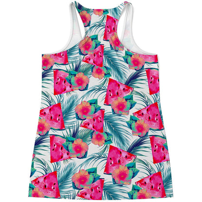 Watermelon Teal Hawaiian Pattern Print Women's Racerback Tank Top