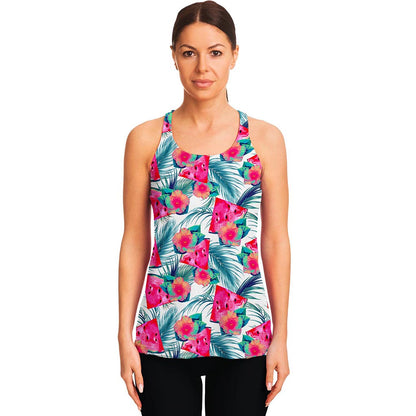 Watermelon Teal Hawaiian Pattern Print Women's Racerback Tank Top