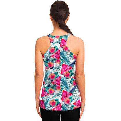Watermelon Teal Hawaiian Pattern Print Women's Racerback Tank Top
