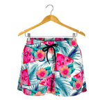 Watermelon Teal Hawaiian Pattern Print Women's Shorts