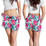 Watermelon Teal Hawaiian Pattern Print Women's Shorts