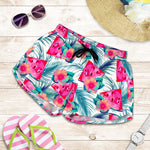 Watermelon Teal Hawaiian Pattern Print Women's Shorts