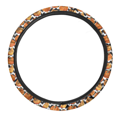 Wave Pumpkin Pattern Print Car Steering Wheel Cover