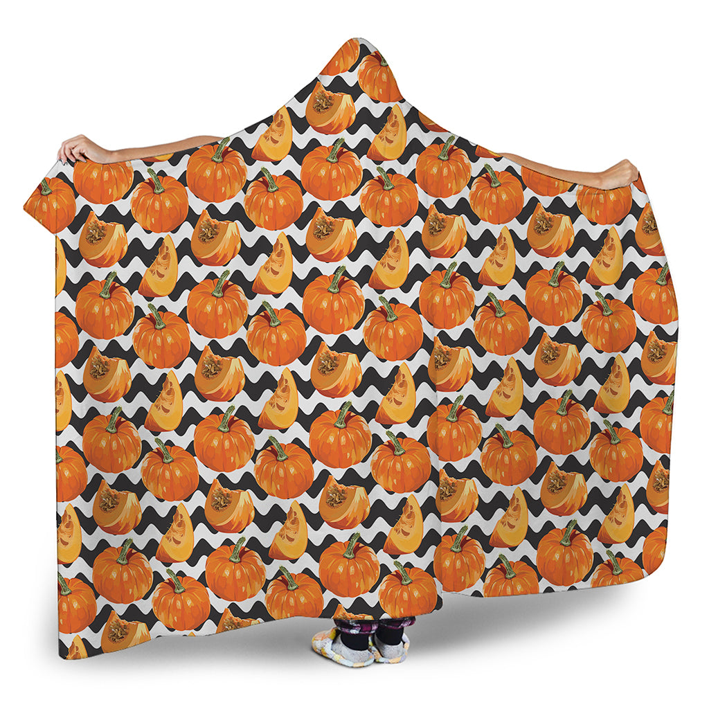 Wave Pumpkin Pattern Print Hooded Blanket