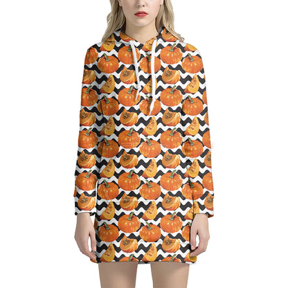 Wave Pumpkin Pattern Print Hoodie Dress