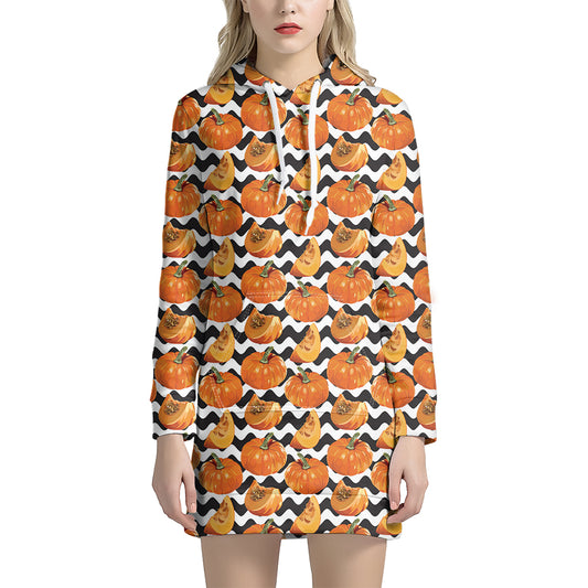 Wave Pumpkin Pattern Print Hoodie Dress