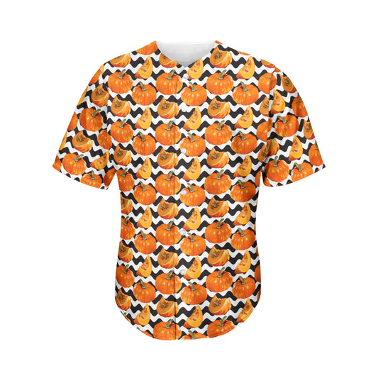 Wave Pumpkin Pattern Print Men's Baseball Jersey