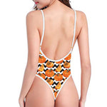 Wave Pumpkin Pattern Print One Piece High Cut Swimsuit