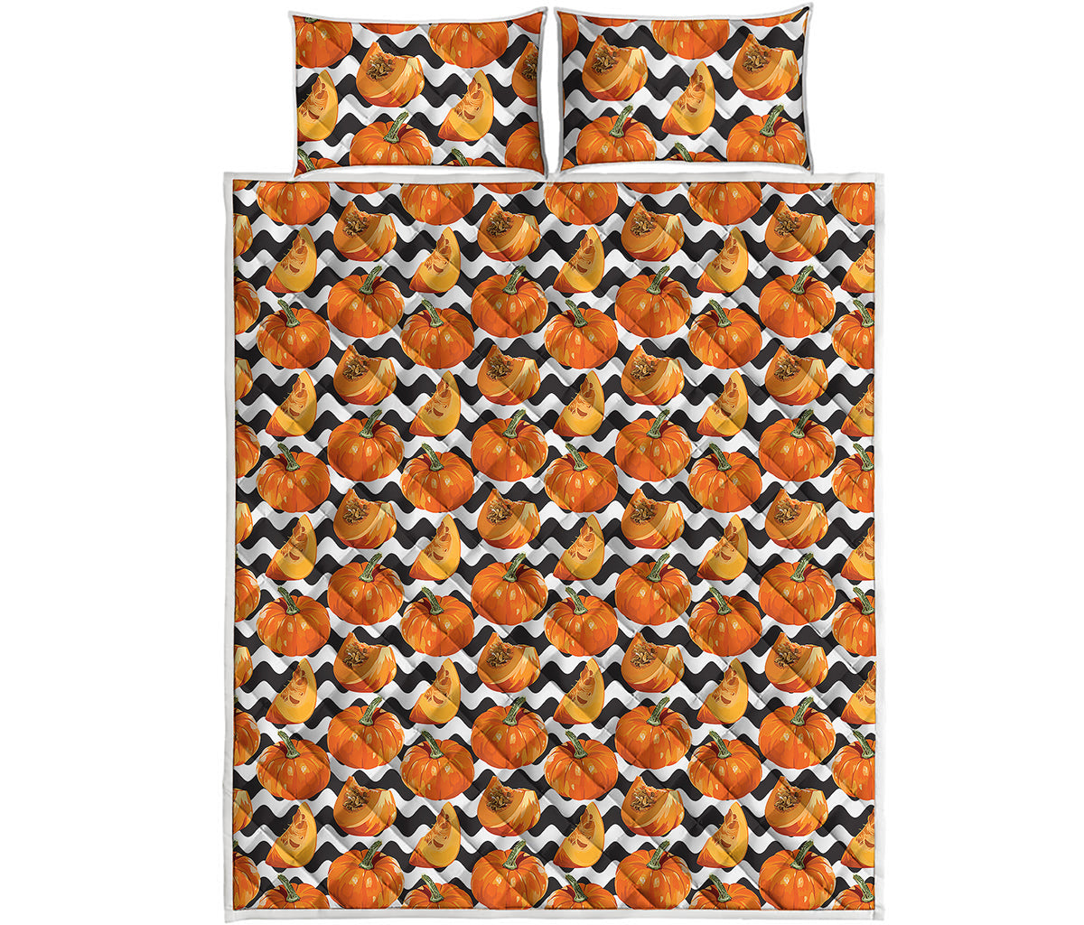 Wave Pumpkin Pattern Print Quilt Bed Set