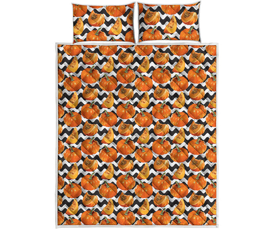 Wave Pumpkin Pattern Print Quilt Bed Set