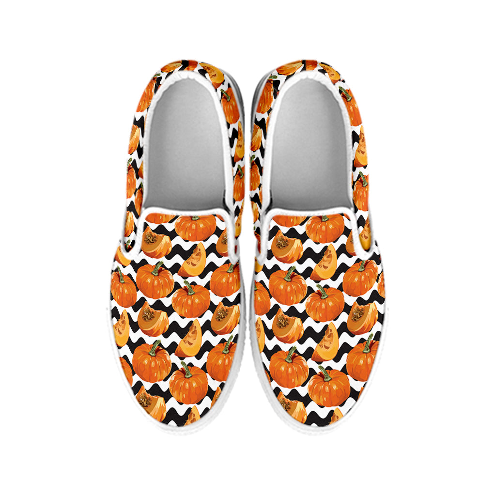 Wave Pumpkin Pattern Print White Slip On Shoes