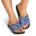 Wavy Shibori Pattern Print Black Slide Sandals