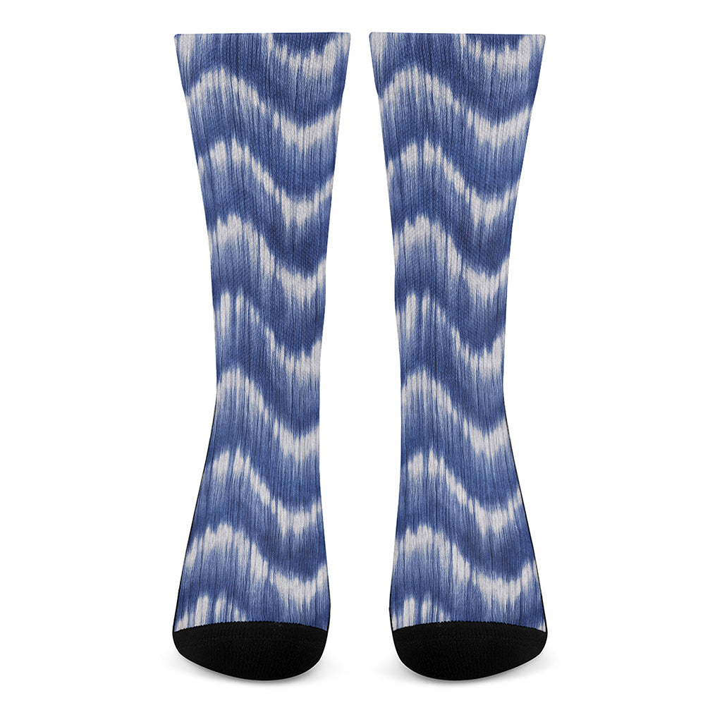 Wavy Shibori Pattern Print Crew Socks
