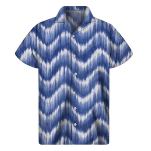 Wavy Shibori Pattern Print Men's Short Sleeve Shirt