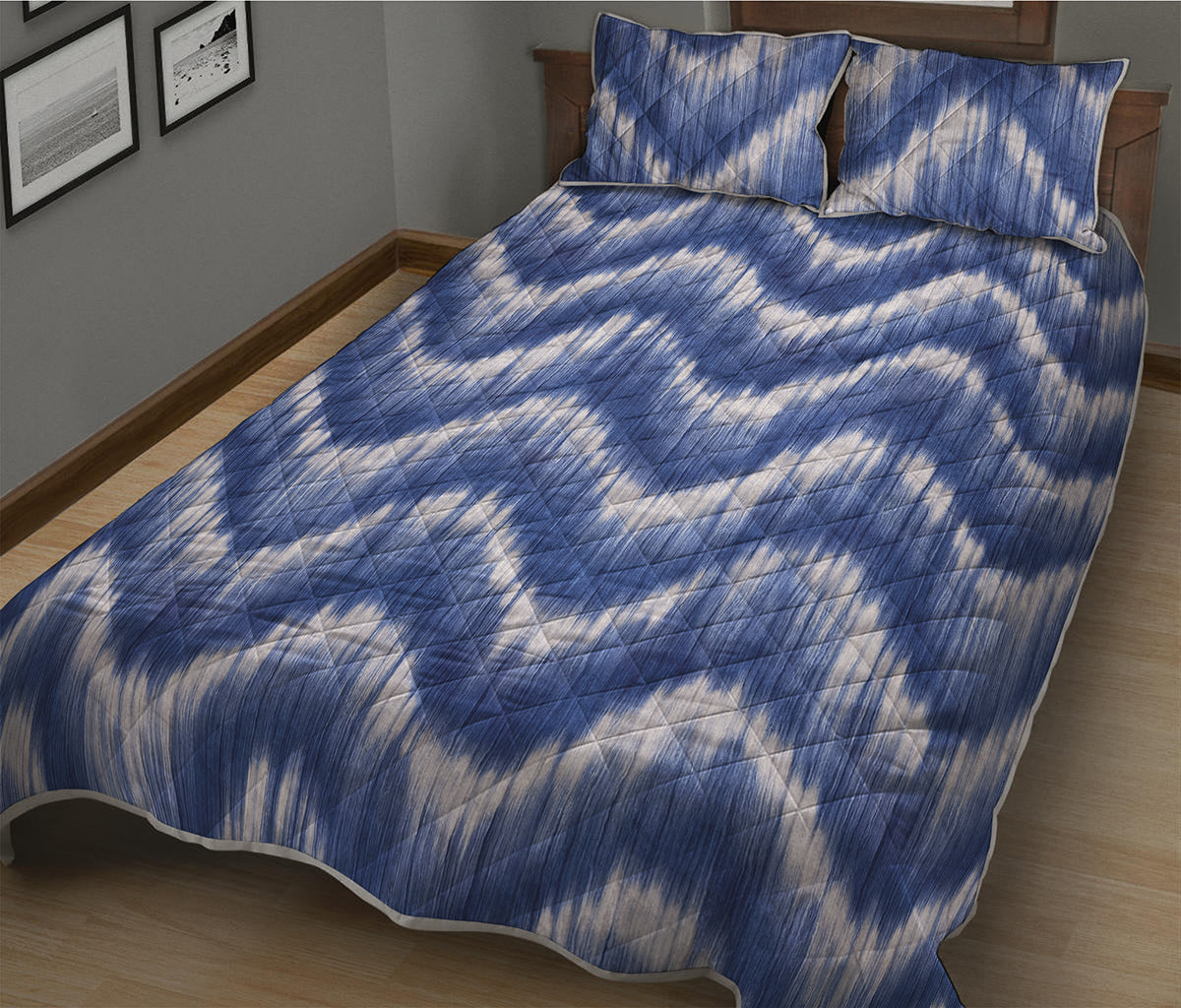 Wavy Shibori Pattern Print Quilt Bed Set
