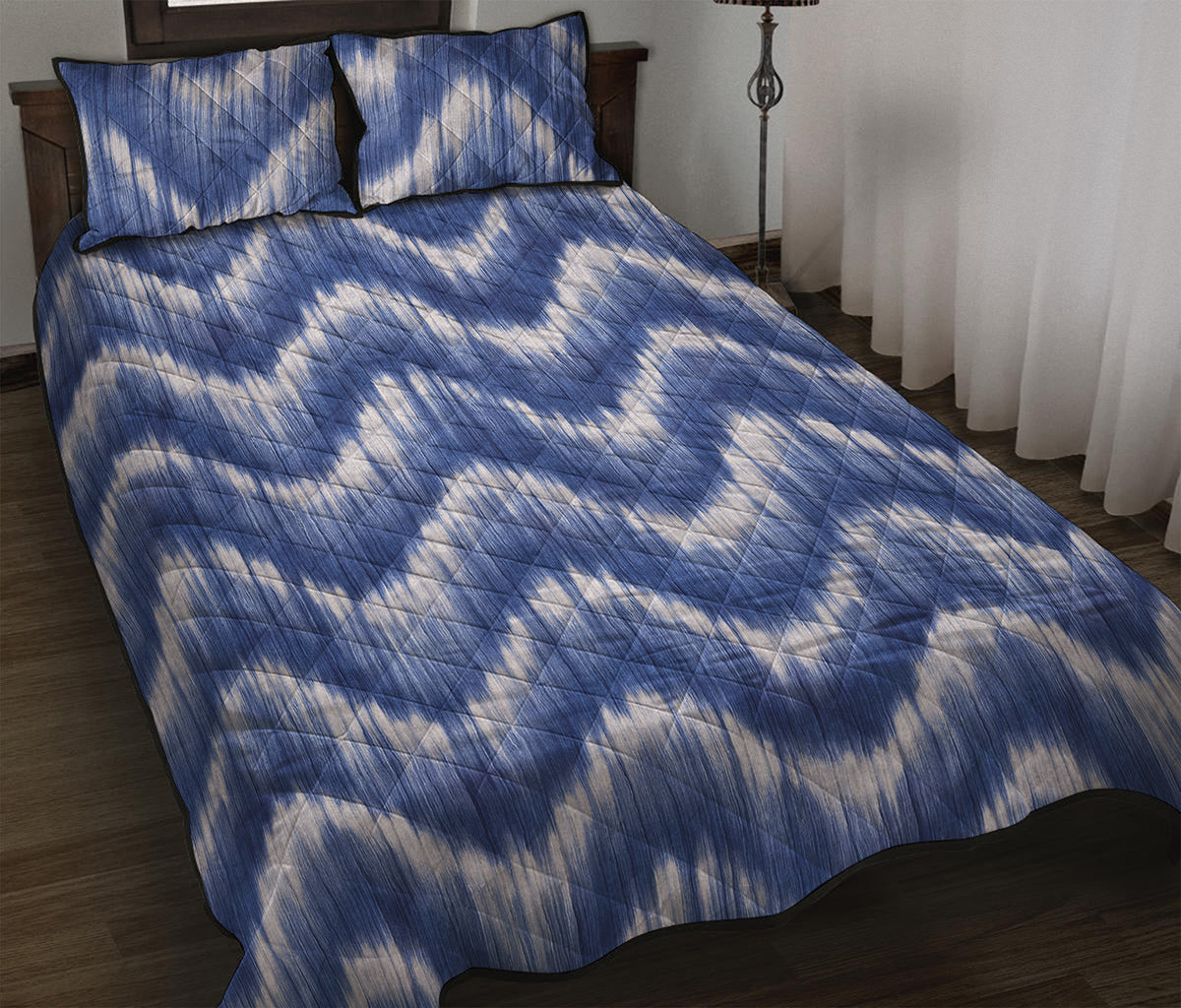 Wavy Shibori Pattern Print Quilt Bed Set