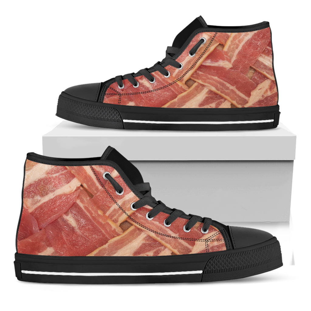 Weaving Bacon Print Black High Top Shoes