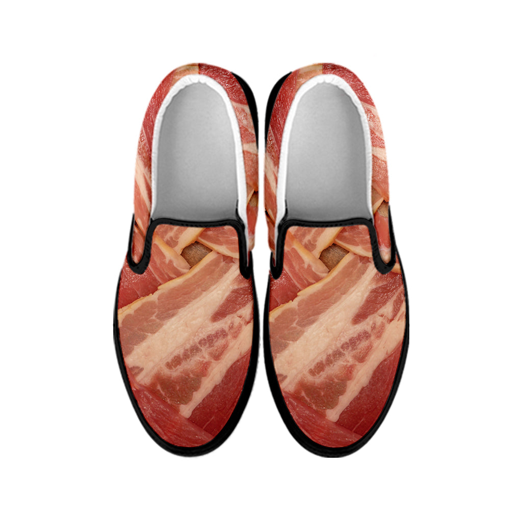 Weaving Bacon Print Black Slip On Shoes