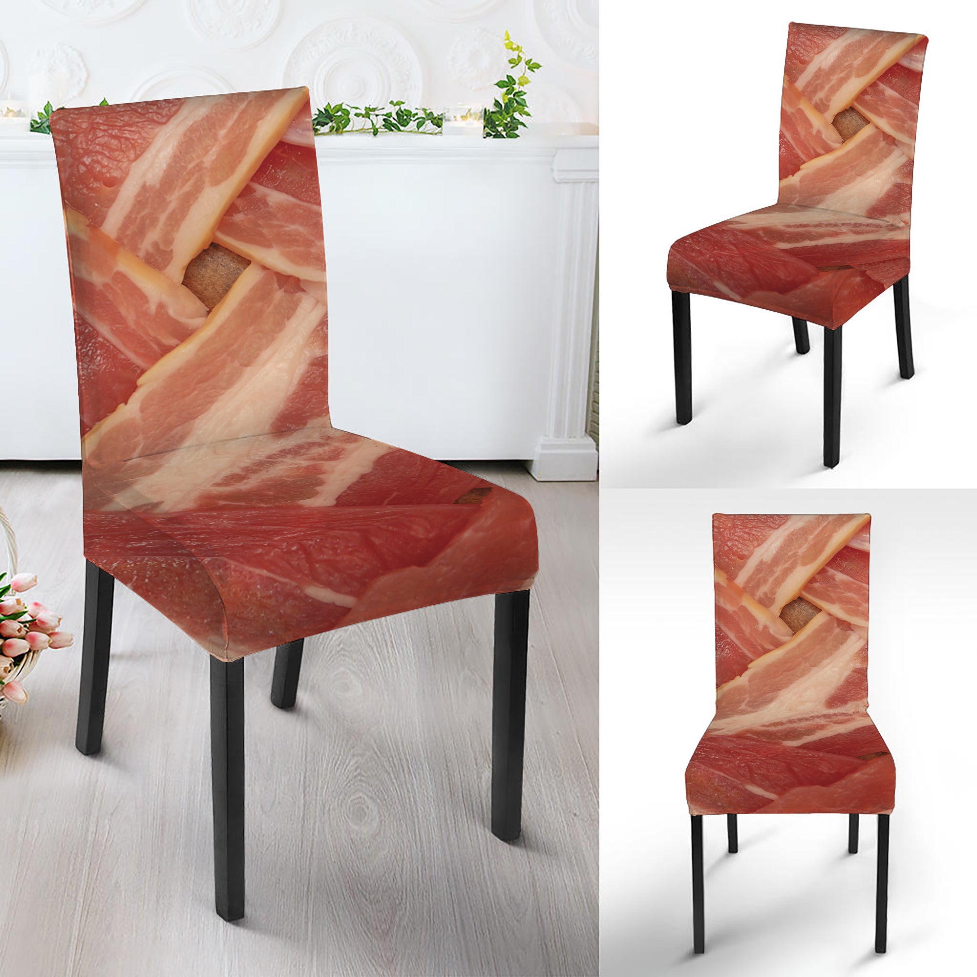 Weaving Bacon Print Dining Chair Slipcover