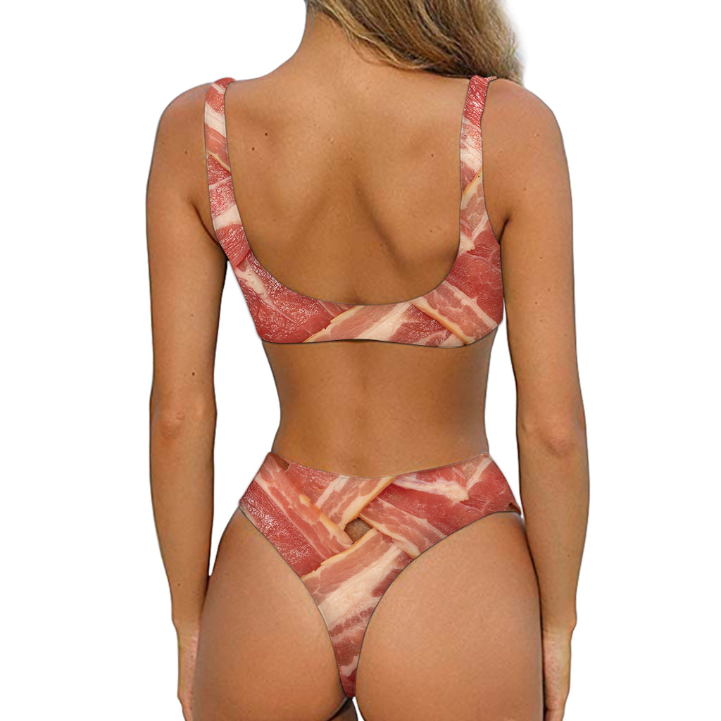 Weaving Bacon Print Front Bow Tie Bikini