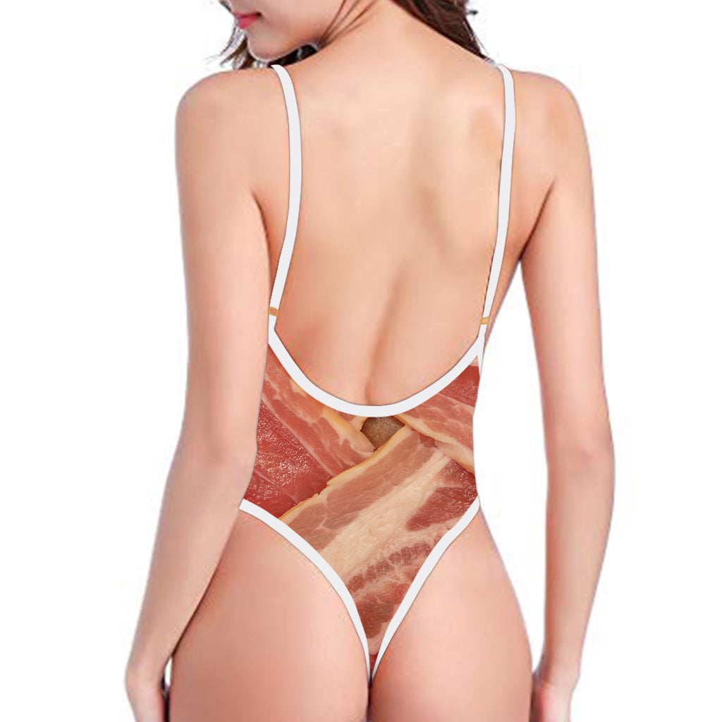 Weaving Bacon Print One Piece High Cut Swimsuit