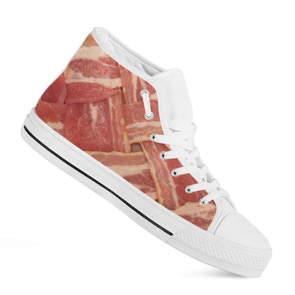 Weaving Bacon Print White High Top Shoes