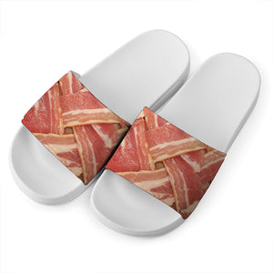 Weaving Bacon Print White Slide Sandals