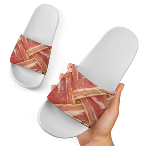 Weaving Bacon Print White Slide Sandals