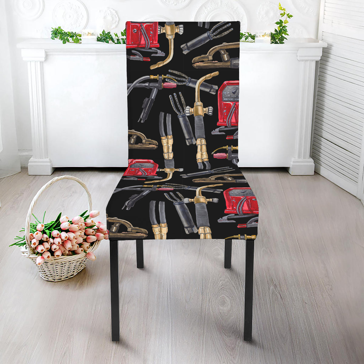 Welding Machine Pattern Print Dining Chair Slipcover