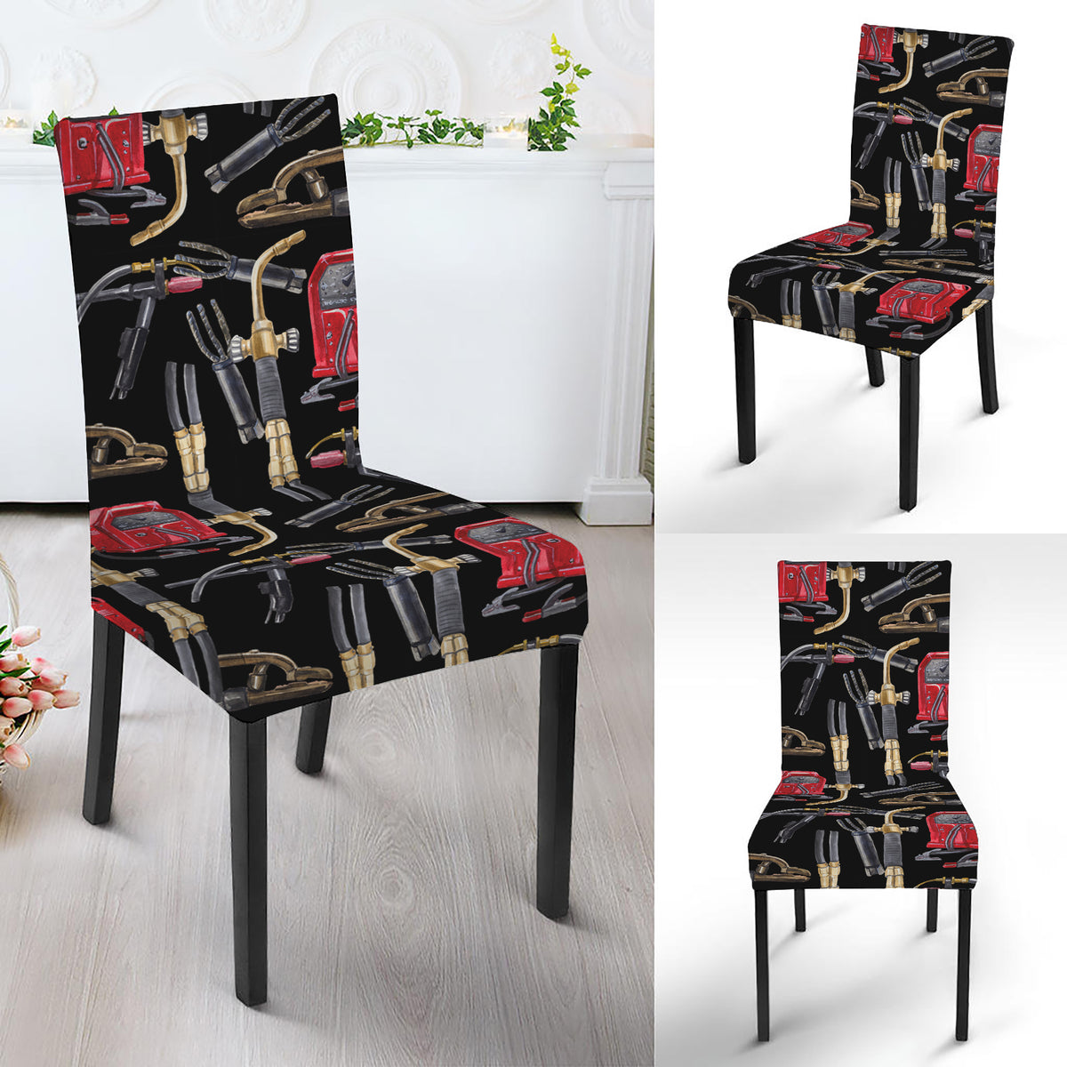Welding Machine Pattern Print Dining Chair Slipcover