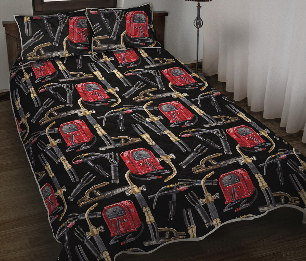 Welding Machine Pattern Print Quilt Bed Set