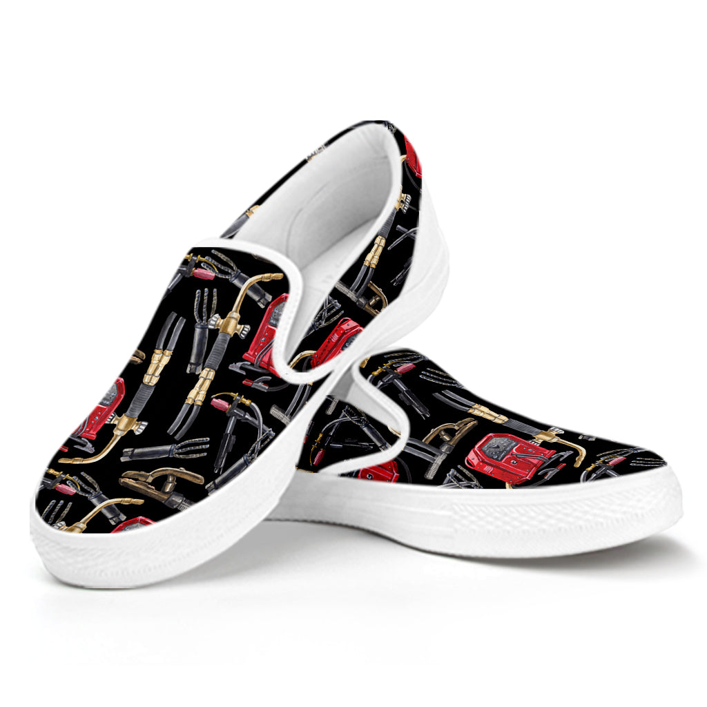 Welding Machine Pattern Print White Slip On Shoes